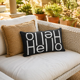 黒地にモダンな白い文字アート「Hello Welcome」 アウトドアクッション