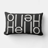 黒地にモダンな白い文字アート「Hello Welcome」 アウトドアクッション (正面)