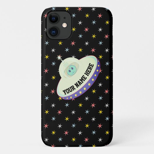 黒地にモダンな空飛ぶ円盤とカラフルな星 Case-Mate iPhoneケース (裏面)