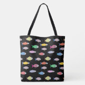 黒地にモダンな色とりどりの魚 トートバッグ (裏面)