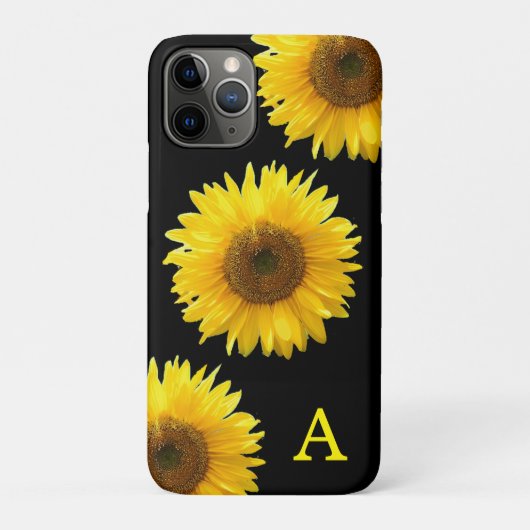 黒地にモノグラムと美しいひまわり Case-Mate iPhoneケース (裏)