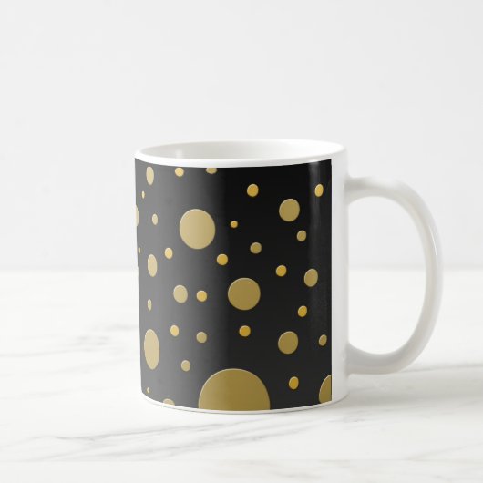 黒地にランダムな金のドット コーヒーマグカップ (右)
