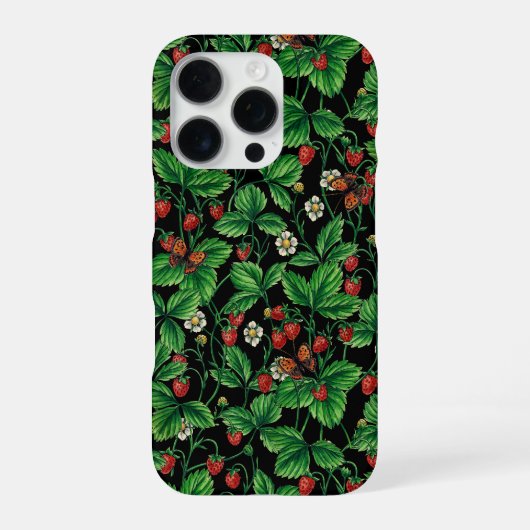 黒地にワイルドストロベリー iPhoneケース (裏面)