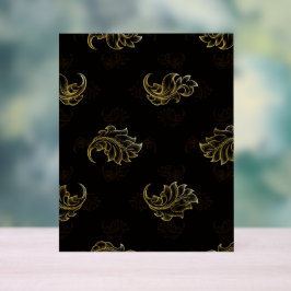 黒地に優雅な金の花の渦巻き アクリルサイン