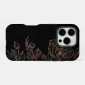 黒地に優雅な金色の花 iPhoneケース (裏面横)