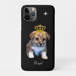 黒地に可愛いコーギー子犬と王冠 iPhone 11 PROケース