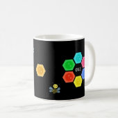 黒地に可愛い蜂とカラフルなハニカム コーヒーマグカップ (正面右)