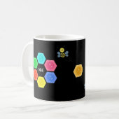 黒地に可愛い蜂とカラフルなハニカム コーヒーマグカップ (正面左)