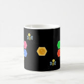 黒地に可愛い蜂とカラフルなハニカム コーヒーマグカップ (中央)
