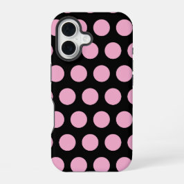 黒地に大きなピンクの水玉 iPhone 16ケース