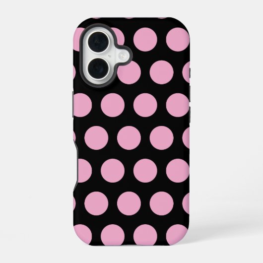 黒地に大きなピンクの水玉 iPhone 16ケース (裏面)