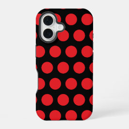 黒地に大きな赤い水玉のタオル iPhone 16ケース