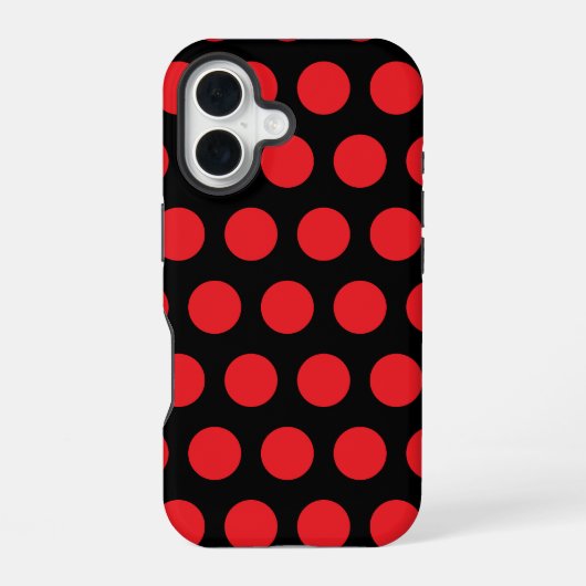 黒地に大きな赤い水玉のタオル iPhone 16ケース (裏面)