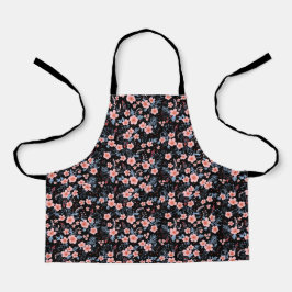 黒地に小さなピンクの花 エプロン