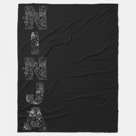 黒地に忍者っぽいホワイトアーツテキスト フリースブランケット