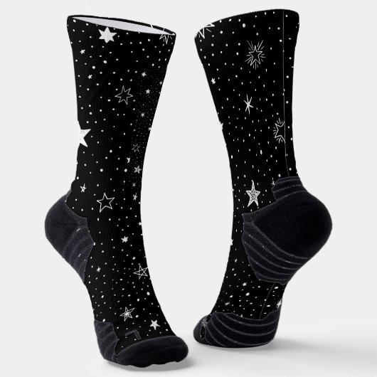 黒地に手描きの白い星 ソックス (傾斜あり)