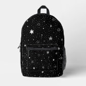 黒地に手描きの白い星 プリントバックパック (正面)