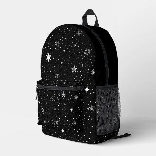 黒地に手描きの白い星 プリントバックパック (裏面右端)