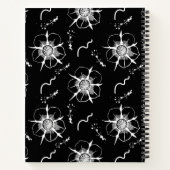 黒地に抽象的な白い線画の花 ノートブック (裏面)