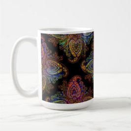 黒地に描かれた美しいペイズリー コーヒーマグカップ