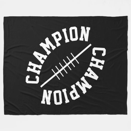 黒地に斜めの白文字CHAMPIONシェイプ フリースブランケット (正面(横))