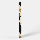 黒地に水彩のピオニーの花 iPhoneケース (右側面)