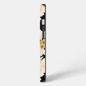 黒地に水彩のピオニーの花 iPhoneケース (左側面)