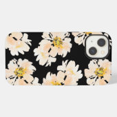 黒地に水彩のピオニーの花 iPhoneケース (裏面横)
