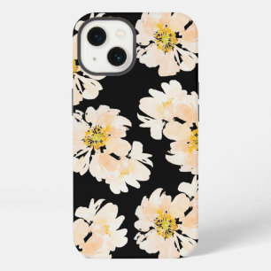 黒地に水彩のピオニーの花 iPhone 13ケース