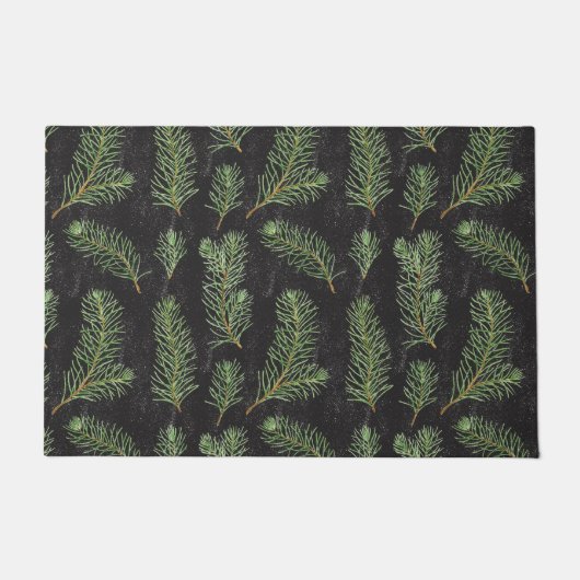 黒地に水色の松の枝。 ドアマット (正面)