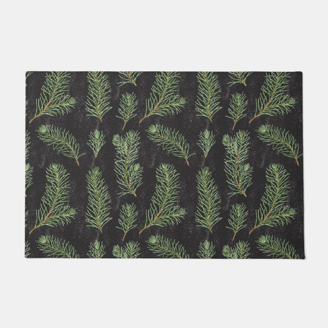 黒地に水色の松の枝。 ドアマット (正面)