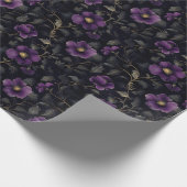 黒地に濃紫の花 ラッピングペーパー (角)