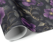 黒地に濃紫の花 ラッピングペーパー (ロールコーナー)