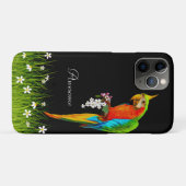 黒地に熱帯インコと白い花 Case-Mate iPhoneケース (裏面(横))