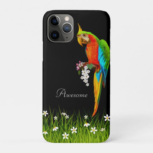 黒地に熱帯インコと白い花 Case-Mate iPhoneケース (裏)