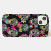 黒地に狂気のシュガースカルと花 iPhoneケース (裏面横)