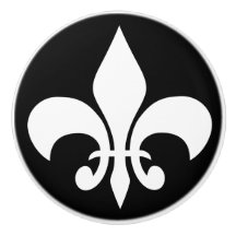 黒地に現代風ホワイトフランスユリ フルール・ド・リス