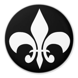 黒地に現代風ホワイトフランスユリ フルール・ド・リス セラミックノブ