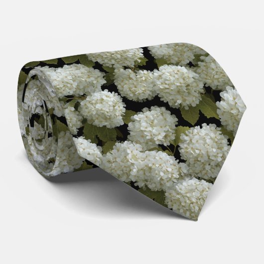黒地に白いアジサイの花模様 ネクタイ (ロール)