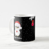 黒地に白いクリスマスふくろう コーヒーマグカップ (正面左)