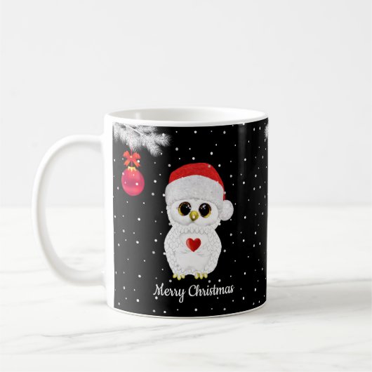 黒地に白いクリスマスふくろう コーヒーマグカップ (左)