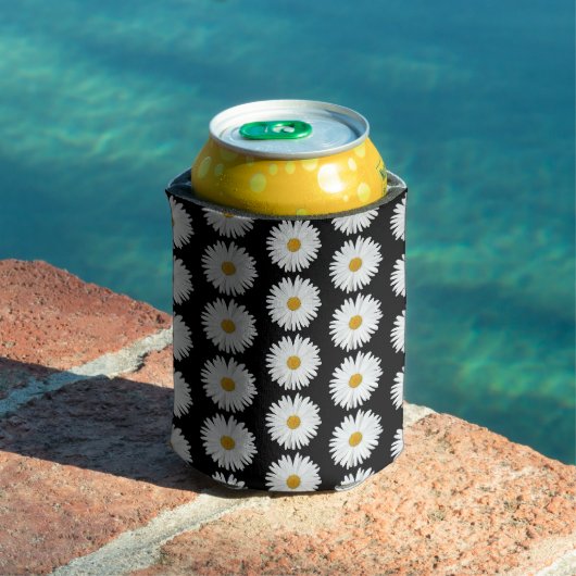 黒地に白いデイジーの花柄 缶クーラー (インサイチュ プール)