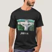 黒地に白い十字架と聖書の文が描かれたハンドペイントのデザイン Tシャツ (正面)
