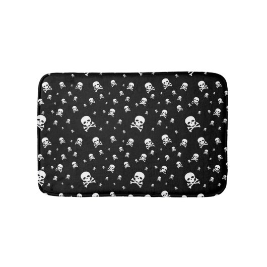 黒地に白い海賊スカルをウミガメ バスマット (正面)