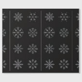 黒地に白い雪の結晶 クリスマス包装 ラッピングペーパー (フラット)