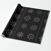 黒地に白い雪の結晶 クリスマス包装 ラッピングペーパー (アンロールド)