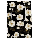黒地に白と金の花模様 ミディアムペーパーバッグ (正面)