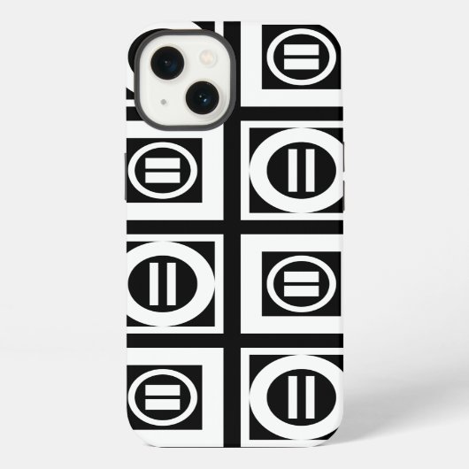 黒地に白の幾何学模様イコールサイン柄 iPhoneケース (裏面)