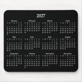 黒地に白の2027年カレンダー マウスパッド