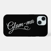黒地に白のGlamma iPhone 15ケース (裏面横)